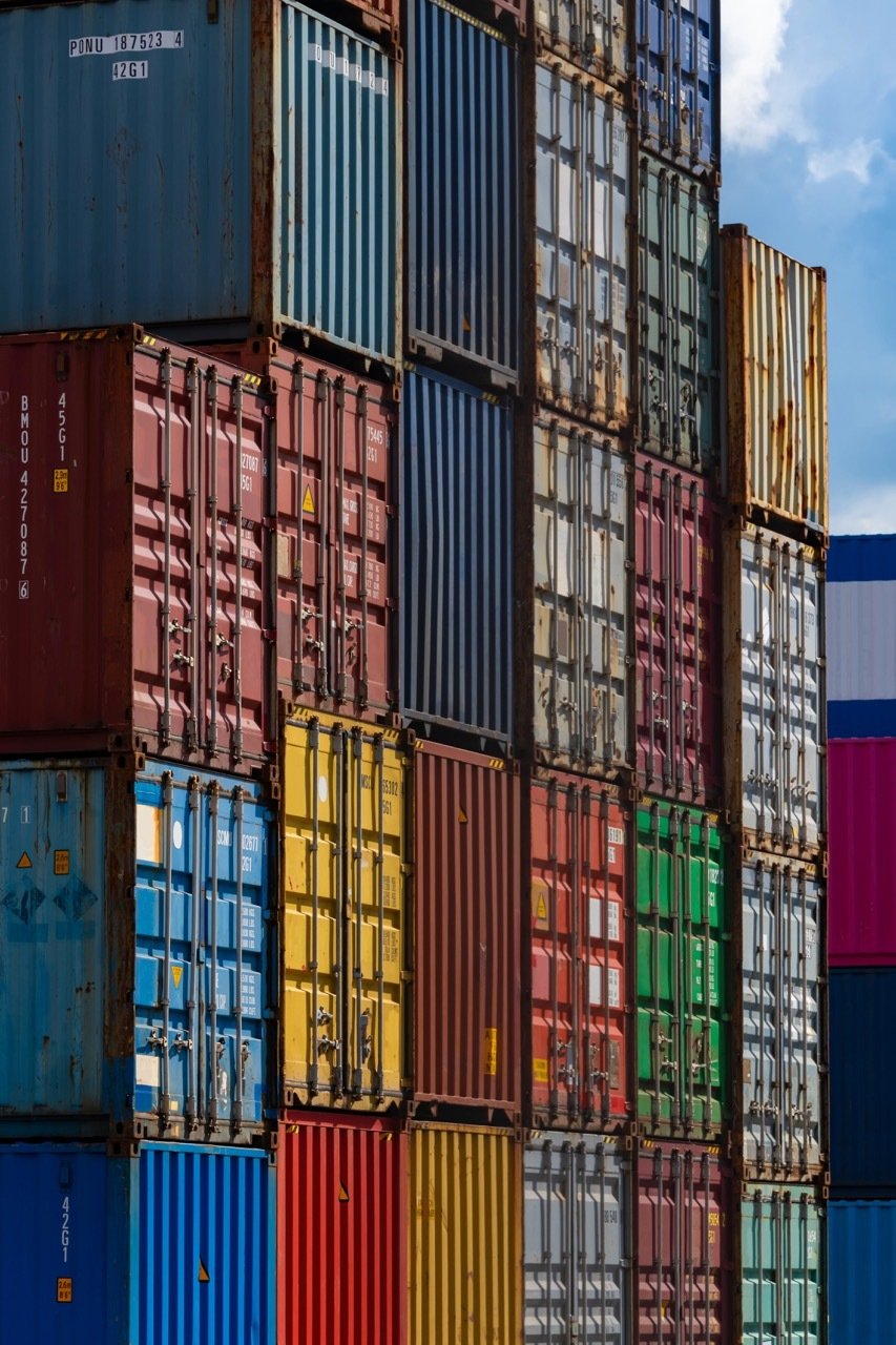 Colorful stacked shipping containers