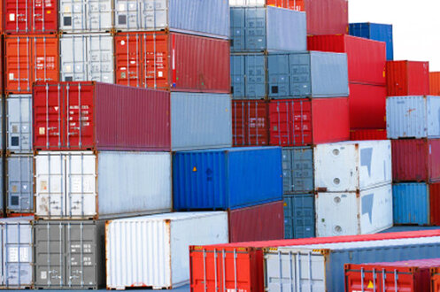 Stacked standard shipping containers