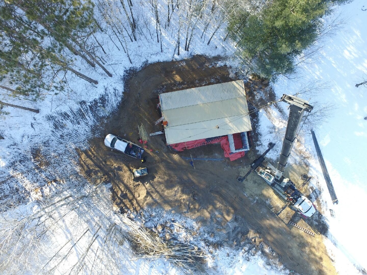 overhead view of containers on an empty lot