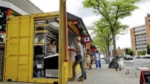 an open sided yellow container