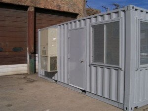 a container with a door and window added