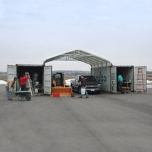 shipping containers being used on a farm