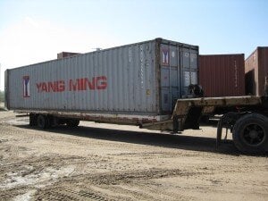 a shipping container on a trailer