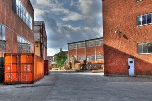an alley with a container in it