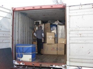 inside of a container with boxes inside