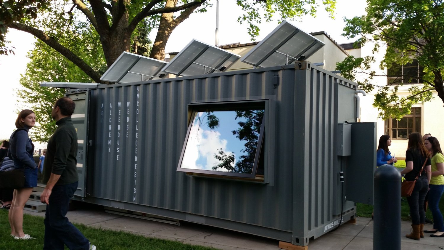 a window on a side of a container home