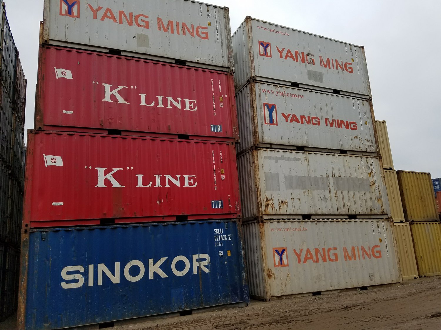 shipping containers stacked in two 