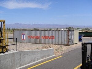 shipping container on construction site
