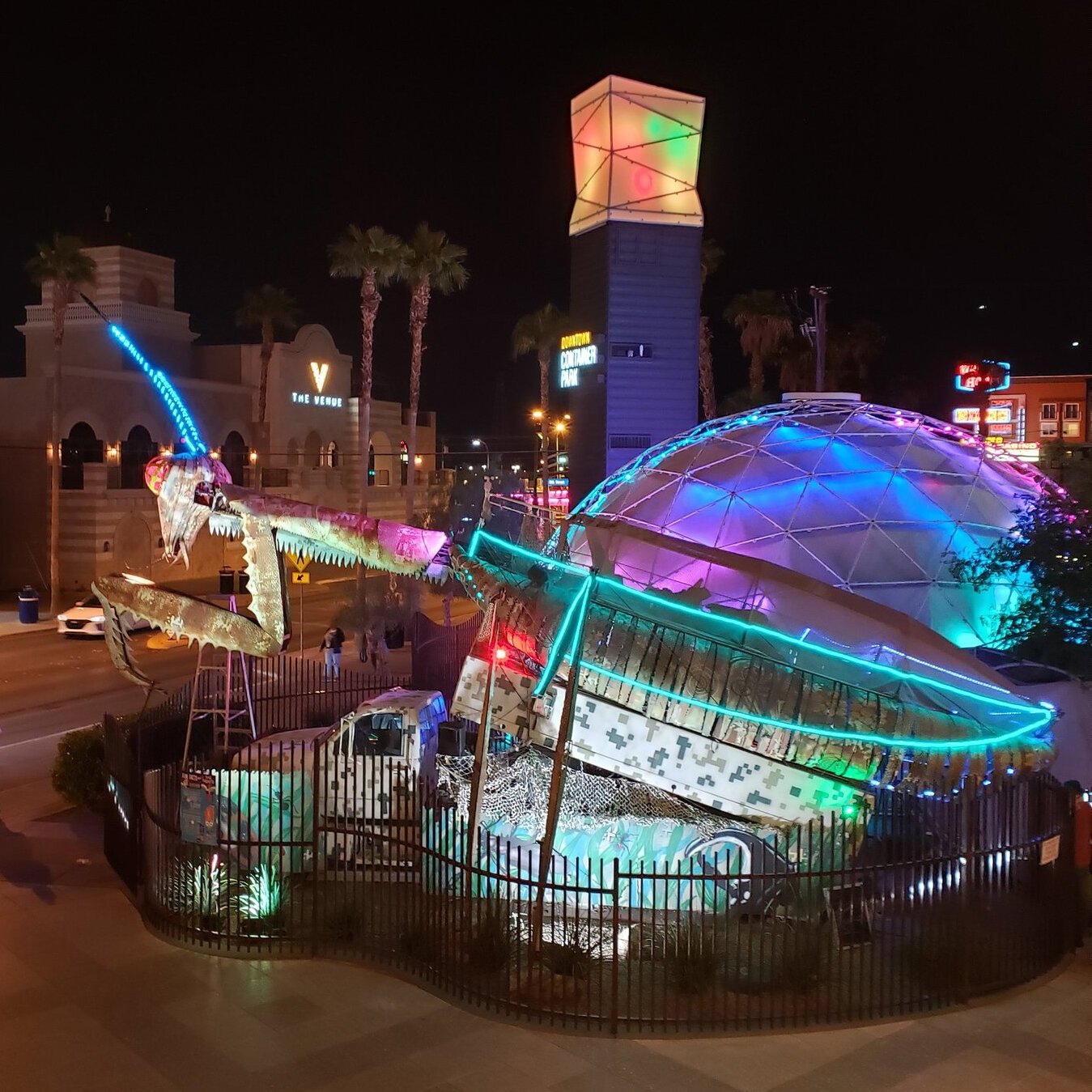 container park in las vegas with bright lights