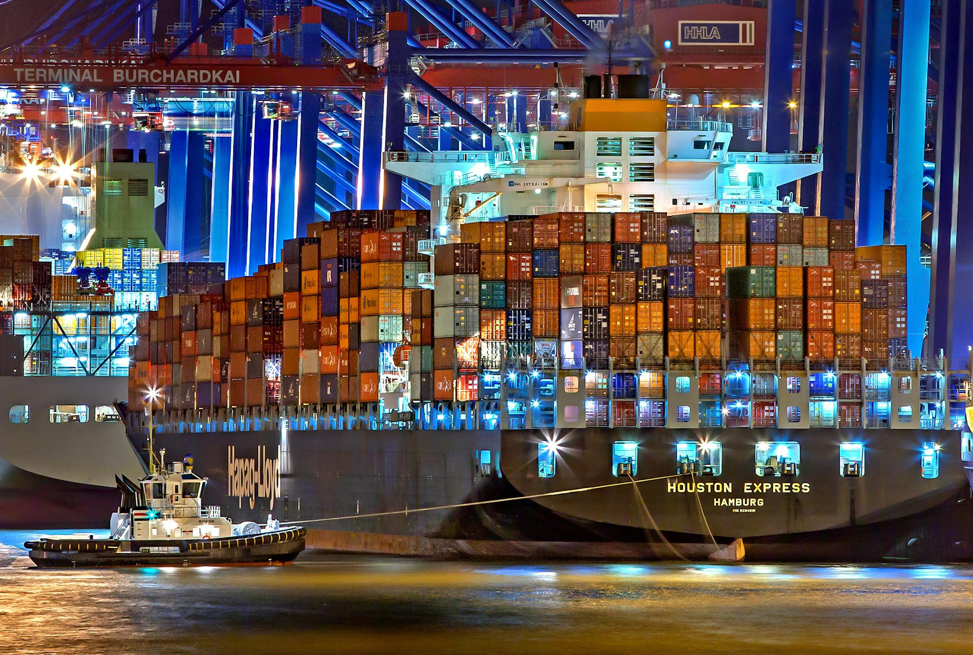 overseas cargo ship loaded with shipping containers